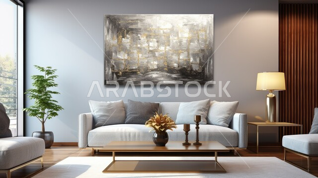 اكسسوارات وتحف عصرية، التصاميم الداخلية لغرف الجلوس المريحة على الطراز الحديث، غرفة معيشة بألوان داكنة مع أثاث منزلي فاخر، الديكورات الداخلية الراقية للفلل والشقق السكنية في المملكة العربية السعودية