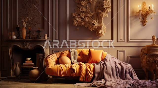 الديكورات الداخلية الراقية للفلل والشقق السكنية في المملكة العربية السعودية، اكسسوارات وتحف عصرية، التصاميم الداخلية لغرف الجلوس المريحة على الطراز الحديث، غرفة معيشة مع أثاث ملون منزلي فاخر