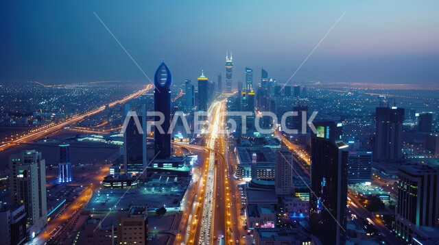  رؤية سعودية مستقبلية 2030، استخدام التقنيات المتطورة في انشاء المدن الحديثة، النمو والتطور العمراني الكبير في البناء، منظر تخيلي مستقبلي للأبراج و ناطحات السحاب في المملكة العربية السعودية، تطوير البنية التحتية الرقمية