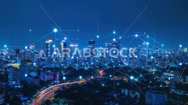 التقدم في قطاع تكنولوجيا المعلومات، شبكة الاتصالات الكبيرة ومفهوم المدينة الذكية، رؤية سعودية مستقبلية 2030، استخدام التقنيات المتطورة في انشاء المدن الحديثة، منظر تخيلي مستقبلي للأبراج و ناطحات السحاب في المملكة العربية السعودية، تطوير البنية التحتية الرقمية