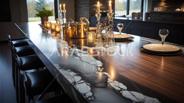  ديكورات منزلية داخلية حديثة لغرف الطعام، غرفة سفرة بتصاميم راقية، الفنون الهندسية و استخدام الطراز الفني الانيق في الاثاث المنزلي، شقق وفلل سكنية في المملكة العربية السعودية