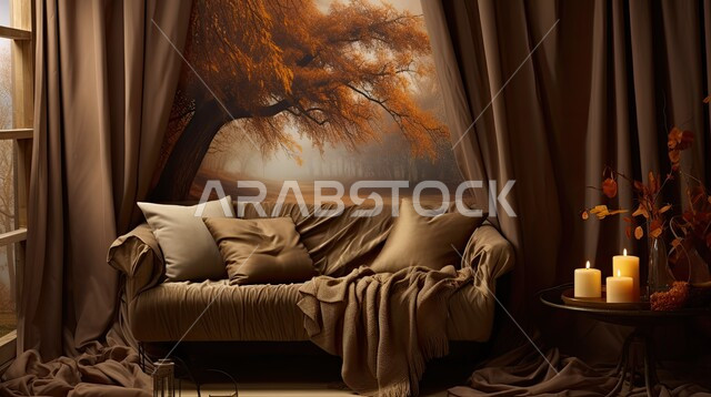 الديكورات الداخلية الراقية للفلل والشقق السكنية في المملكة العربية السعودية، الطراز الكلاسيكي في التصاميم الداخلية لغرف الجلوس، اكسسوارات وتحف عصرية، غرفة معيشة مع أثاث منزلي فاخر بالألوان الداكنة