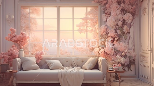 التصاميم الداخلية لغرف الجلوس على الطراز الحديث، ديكور داخلي راقي للفلل والشقق السكنية في المملكة العربية السعودية، اكسسوارات وتحف عصرية، الاهتمام بنباتات الزينة، غرفة معيشة مع أثاث منزلي فاخر