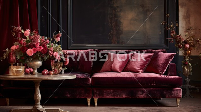 الديكورات الداخلية الراقية للفلل والشقق السكنية في المملكة العربية السعودية، اكسسوارات وتحف عصرية، التصاميم الداخلية لغرف الجلوس المريحة على الطراز الحديث، غرفة معيشة بألوان داكنة مع أثاث منزلي فاخر