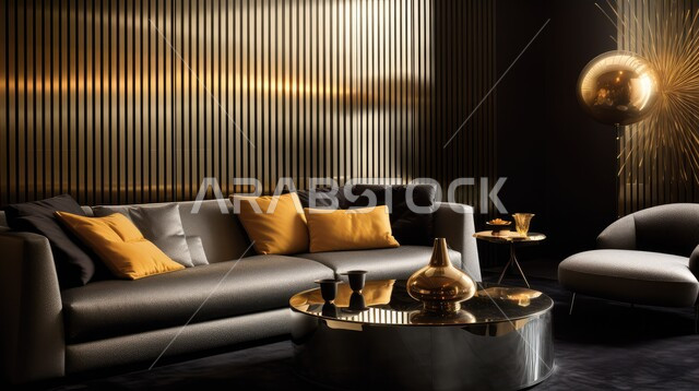 ديكور داخلي راقي للفلل والشقق السكنية في المملكة العربية السعودية، اكسسوارات وتحف عصرية، الاهتمام بنباتات الزينة، غرفة معيشة مع أثاث منزلي فاخر، التصاميم الداخلية لغرف الجلوس على الطراز الحديث