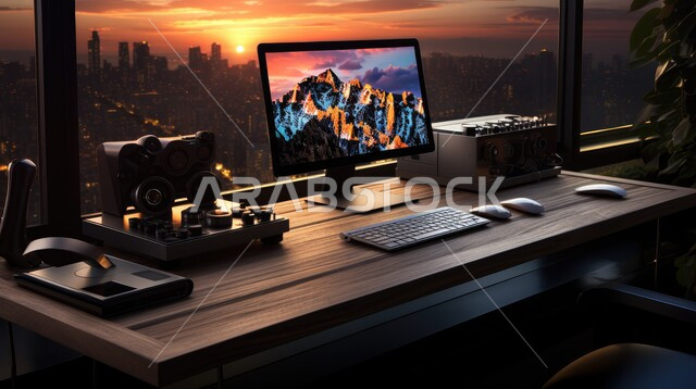 تصميم عصري حديث لمكاتب الشركات السعودية، غرف مكتبية بتصاميم داخلية وديكورات راقية مع اثاث فاخر ومريح، الفن الهندسي المعماري المتطور، غرف القراءة والجلوس، مكتب عمل مع حاسب محمول وبواجهه زجاجية كبيرة