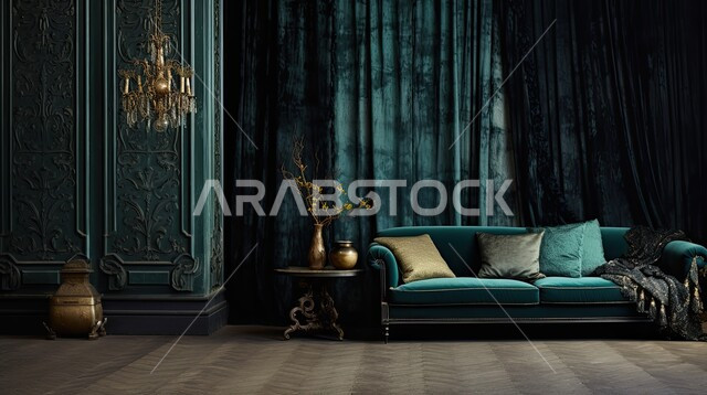 الديكورات الداخلية الراقية للفلل والشقق السكنية في المملكة العربية السعودية، اكسسوارات وتحف عصرية، التصاميم الداخلية لغرف الجلوس المريحة على الطراز الحديث، غرفة معيشة بألوان داكنة مع أثاث منزلي فاخر