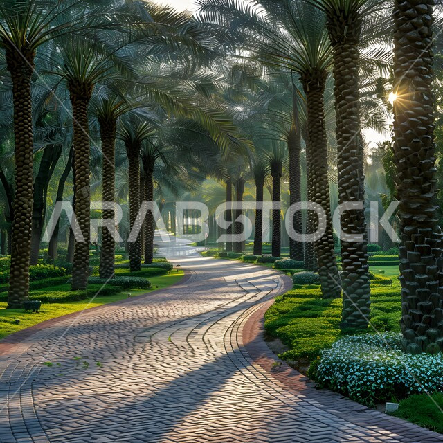 Date production farms, fruitful palm tree fields in the Kingdom of Saudi Arabia, local national products and crops, agricultural lands and fertile natural reserves, nature backgrounds
