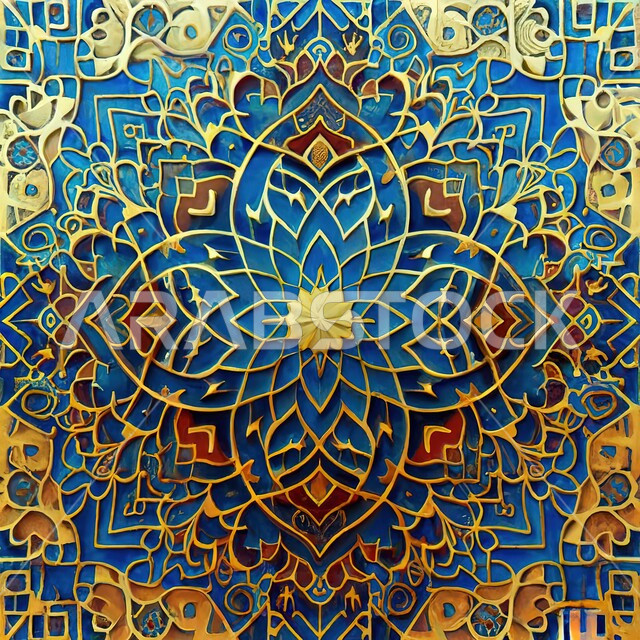 Reviving the ancient traditional Arab heritage, the architectural engineering art of building mosques in the Islamic style in Saudi Arabia, stone carvings and colorful decorative designs in the mosque