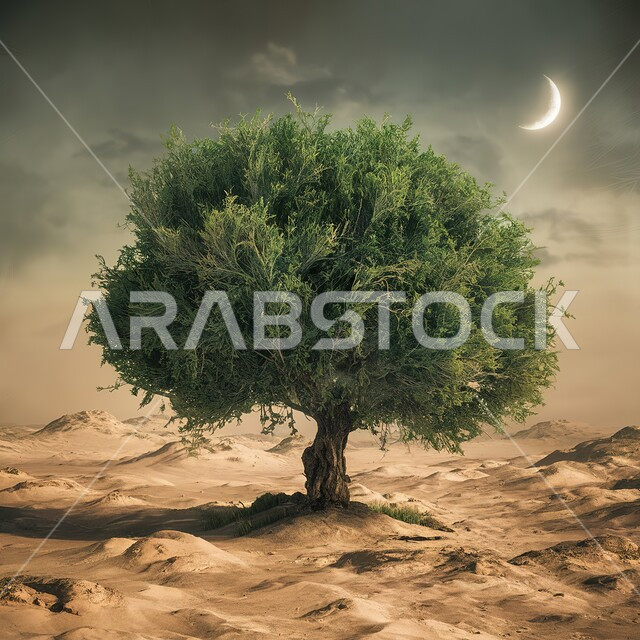 التشكيلات والتكوينات الرملية الذهبيه الناعمة في المناطق الصحراوية، ظهور شجرة خضراء وسط البيئة الجافة في الصحراء والمناطق البرية، أماكن ومعالم طبيعية سياحية