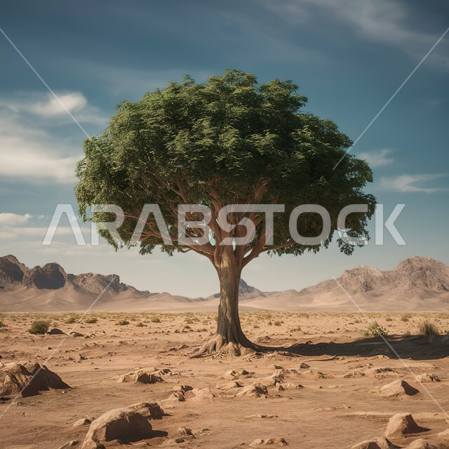 The emergence of a green tree in the middle of the dry environment in the desert and wild areas, soft golden sand formations and formations in the desert areas, natural tourist places and landmarks