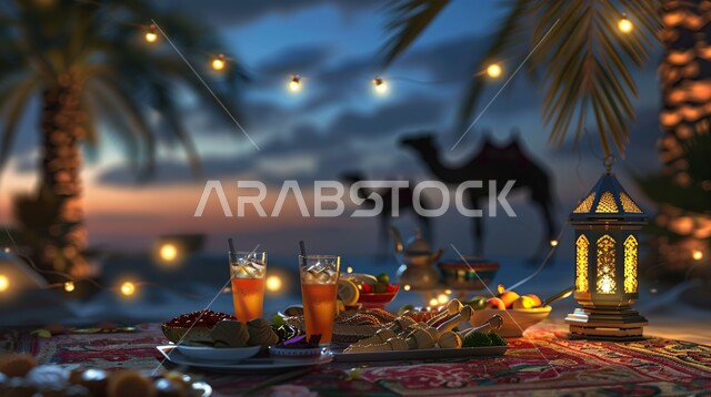 منتجات ومحاصيل محلية وطنية، الاحتفال بالمناسبات والأعياد الدينية، زينة وديكورات شهر رمضان المبارك، مشروبات ساخنة وضيافة رمضانية شهية، تحف واكسسوارات متميزة، صورة مقربة لفانوس معدني تقليدي، غذاء صحي ومفيد، وجبة غذائية عالية الأهمية، خلفية الجمال في الصحراء