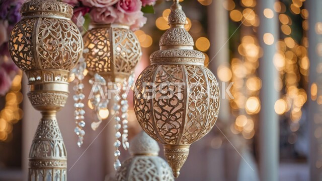 الإحتفال بالاعياد والمناسبات الاسلامية، ديكورات وأنوار واكسسوارات، اجواء دينية رمضانية، فوانيس عربية تقليدية معدنية، إضاءة وزينة شهر رمضان