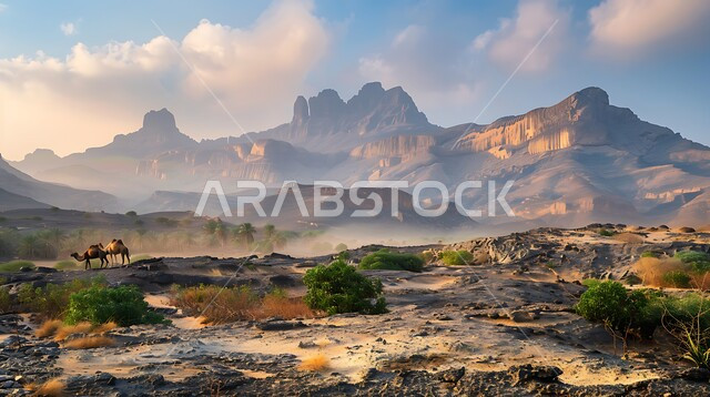  التكوينات والتشكيلات الصخرية, التضاريس في مناطق القمم والمرتفعات عند شروق الشمس, الاستمتاع بالمناظر الطبيعية في الأماكن السياحة، مناطق الرحلات والمغامرات وقضاء الوقت الممتع، الطبيعة الجبلية في المملكة العربية السعودية