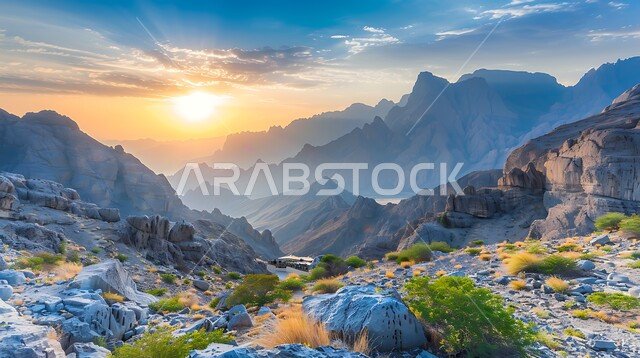 مناطق الرحلات والمغامرات وقضاء الوقت الممتع, الطبيعة الجبلية في المملكة العربية السعودية, التكوينات والتشكيلات الصخرية, التضاريس في مناطق القمم والمرتفعات عند شروق الشمس, الاستمتاع بالمناظر الطبيعية في الأماكن السياحة