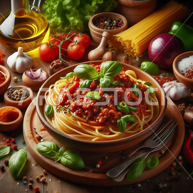 أطباق ووجبات آسيوية شرقية، طبق من المعكرونة بصلصة الطماطم المزين بأوراق الريحان الخضراء, وجبة من الباستا الشهية، مطاعم المأكولات السريعة، الأساليب الفنية في تقديم السباغيتي في مطابخ السعودية