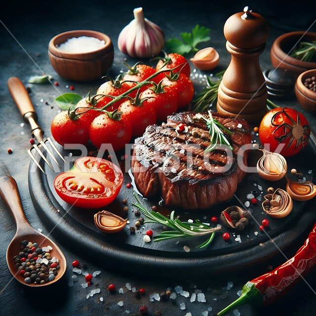  وجبة ذات قيمة غذائية عالية، مطاعم للمأكولات العربية الشرقية، اللحوم البقرية المشوية الشهية، وصفات المطبخ السعودي الغني بالنكهات، أطعمة غنية بالبروتين، صورة مقربة لستيك اللحم مع الخضار المطبوخة والتوابل