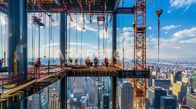 Implementing the reconstruction plan and forming the metal structure, construction work, pouring concrete and laying foundations, a building under construction in the Kingdom of Saudi Arabia, heavy machinery and equipment, cranes and high scaffolding, the concept of structural and architectural engineering, a tower under construction using modern mechanisms