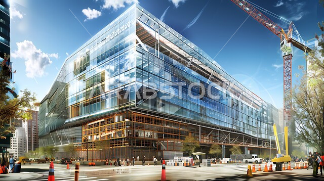 A skyscraper under construction in the Kingdom of Saudi Arabia, building the main facade and implementing the reconstruction plan by forming the basic structure of the building, heavy machinery and equipment, cranes and high scaffolding, the concept of structural and architectural engineering, a tower under construction using modern mechanisms