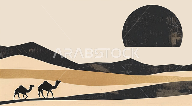 Painting on canvas simple method, a desert land with cam walking on it