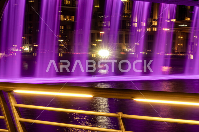 Architectural engineering of bridges in the United Arab Emirates, places to attract tourists, close-up of the Dubai Water Canal at night, famous tourist attractions in the Emirates