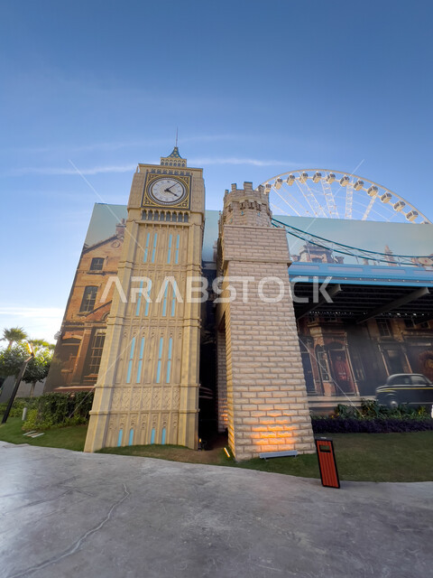 ساعة بيج بن المشهورة في ركن بريطانيا في البوليفارد ورلد في مدينة الرياض، الاستمتاع بالتجارب الممتعة في أبرز المناطق الترفيهية بالمملكة العربية السعودية، اكتشاف الحضارات والثقافات حول العالم, معالم جذب واستقطاب السائحين