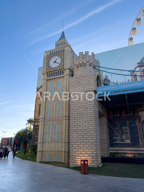 ساعة بيج بن المشهورة في ركن بريطانيا في البوليفارد ورلد في مدينة الرياض، الاستمتاع بالتجارب الممتعة في أبرز المناطق الترفيهية بالمملكة العربية السعودية، اكتشاف الحضارات والثقافات حول العالم, معالم جذب واستقطاب السائحين