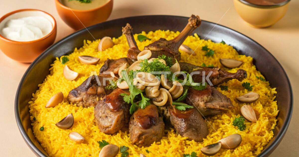 Restaurants and kitchens in Saudi Arabia, a plate of Mansaf rice with ...
