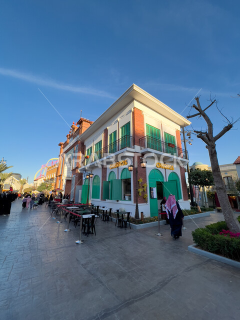 Urban growth and progress in the modern style of restaurants and cafes on Boulevard World in the city of Riyadh, discovering civilizations and cultures around the world, stimulating tourism in the Kingdom of Saudi Arabia, attractions and attracting tourists