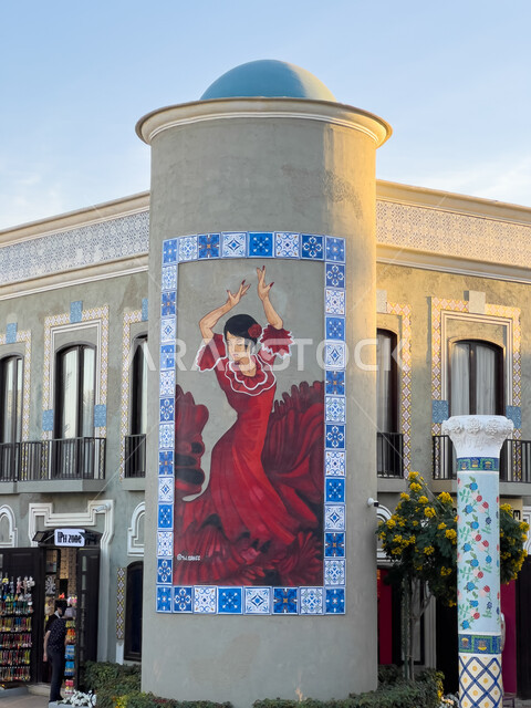 رسومات جدارية ملونة متنوعة في البوليفارد وورلد في مدينة الرياض, اكتشاف الحضارات والثقافات حول العالم، فعاليات ومهرجانات ترفيهية في المملكة العربية السعودية, مناطق جذب واستقطاب السائحين، الفن الهندسي المعماري على الطراز الحديث