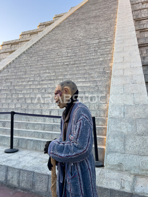 فعاليات وأنشطة ترفيهية متنوعة، صورة مقربة لمجسم الزومبي في البوليفارد وورلد في مدينة الرياض, مناطق جذب واستقطاب السائحين في المملكة العربية السعودية, مغامرات الرعب والتشويق المتميزة