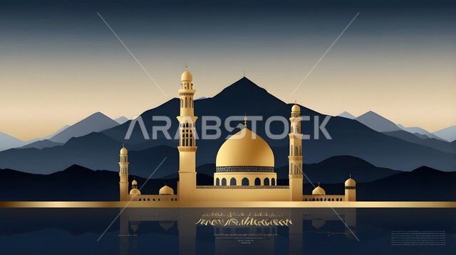 الديكورات والتصاميم العصرية للمآذن والقبب، رسوم توضيحية لمسجد عريق في وقت الليل، الأماكن والمعالم الدينية الإسلامية، الفن الهندسي المعماري على الطراز الحديث للمساجد، العبادة والتقرب إلى الله تعالى