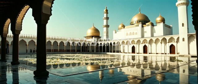 المآذن والقبب المزخرفة، ديكورات وتصاميم اسلامية، صورة لتصميم مسجد اسلامي باللون الأبيض، الفن الهندسي المعماري على الطراز العربي العريق، اماكن للعبادة والطاعه والتقرب الى الله،