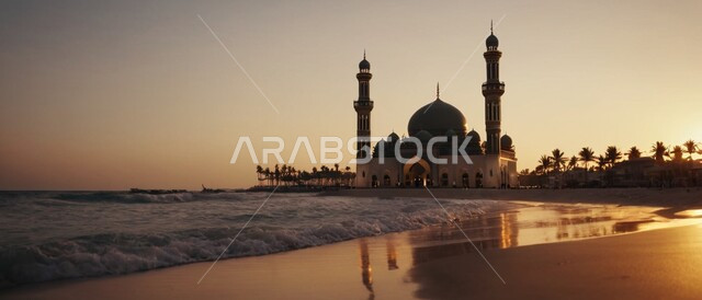 الفن الهندسي المعماري المتميز لمسجد بجانب الشاطئ، ديكورات وتصاميم على الطراز الإسلامي، العبادة والتقرب إلى الله، آداء الفرائض والصلوات، القبب والمآذن الفاخرة،