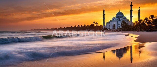 الفن الهندسي المعماري المتميز لمسجد بجانب الشاطئ، ديكورات وتصاميم على الطراز الإسلامي، العبادة والتقرب إلى الله، آداء الفرائض والصلوات، القبب والمآذن الفاخرة،