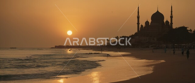 الفن الهندسي المعماري المتميز لمسجد بجانب الشاطئ، ديكورات وتصاميم على الطراز الإسلامي، العبادة والتقرب إلى الله، آداء الفرائض والصلوات، القبب والمآذن الفاخرة،