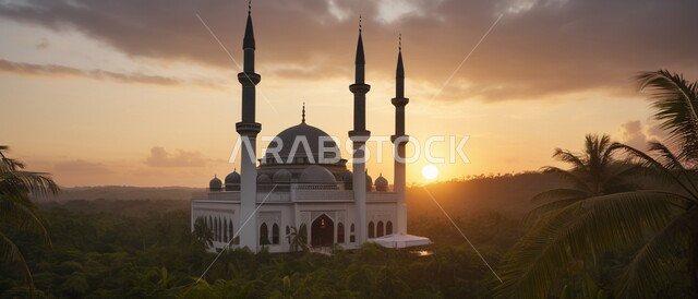 ديكورات وتصاميم اسلامية، المآذن والقبب المزخرفة، تصميم مسجد اسلامي في الأماكن الطبيعية، الفن الهندسي المعماري على الطراز العربي العريق، اماكن للعبادة والطاعه والتقرب الى الله،