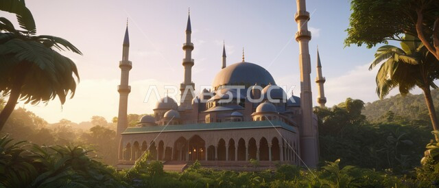 ديكورات وتصاميم اسلامية، المآذن والقبب المزخرفة، تصميم مسجد اسلامي في الأماكن الطبيعية، الفن الهندسي المعماري على الطراز العربي العريق، اماكن للعبادة والطاعه والتقرب الى الله،