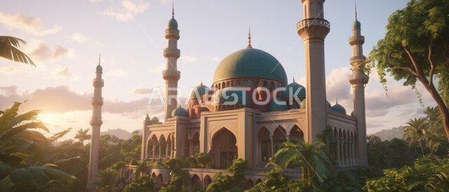 ديكورات وتصاميم اسلامية، المآذن والقبب المزخرفة، تصميم مسجد اسلامي في الأماكن الطبيعية، الفن الهندسي المعماري على الطراز العربي العريق، اماكن للعبادة والطاعه والتقرب الى الله،