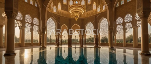 تصاميم وديكورات خارجية لمسجد العربي الإسلامي, زخرفة للأعمدة والأقواس على الطراز العربي الإسلامي, مفهوم للعبادة والتقرب من الله تعالى, مكان للمسلمين تجتمع فيه الروحانية والسكينة, أماكن ومعالم إسلامية مقدسة.