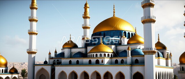 الاستعداد لقدوم شهر الخير, الديكورات والتصاميم الهندسية المميزة في رمضان المبارك, مفهوم العبادة والتقرب من الله تعالى, زينة الأعياد والمناسبات الدينية, رسوم توضيحية ثلاثية الأبعاد للمآذن والقبب للمساجد الإسلامية.