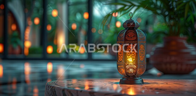 الأجواء الروحانية في الأيام الفضيلة, زينة و ديكورات و أنوار الاحتفالات بالمناسبات و الأعياد الدينية الإسلامية, فانوس معدني مزخرف مضيء, البهجة بقدوم رمضان المبارك, أضواء و مصابيح عربية تقليدية, الاستعداد لاستقبال الشهر الفضيل
