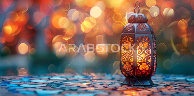 الأجواء الروحانية في الأيام الفضيلة, زينة و ديكورات و أنوار الاحتفالات بالمناسبات و الأعياد الدينية الإسلامية, فانوس معدني مزخرف مضيء, البهجة بقدوم رمضان المبارك, أضواء و مصابيح عربية تقليدية, الاستعداد لاستقبال الشهر الفضيل