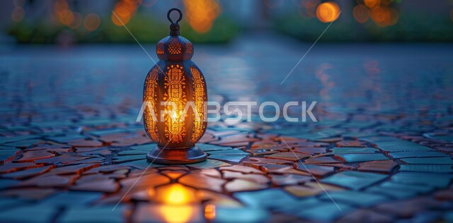 الأجواء الروحانية في الأيام الفضيلة, زينة و ديكورات و أنوار الاحتفالات بالمناسبات و الأعياد الدينية الإسلامية, فانوس معدني مزخرف مضيء, البهجة بقدوم رمضان المبارك, أضواء و مصابيح عربية تقليدية, الاستعداد لاستقبال الشهر الفضيل