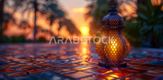 الأجواء الروحانية في الأيام الفضيلة, زينة و ديكورات و أنوار الاحتفالات بالمناسبات و الأعياد الدينية الإسلامية, فانوس معدني مزخرف مضيء, البهجة بقدوم رمضان المبارك, أضواء و مصابيح عربية تقليدية, الاستعداد لاستقبال الشهر الفضيل