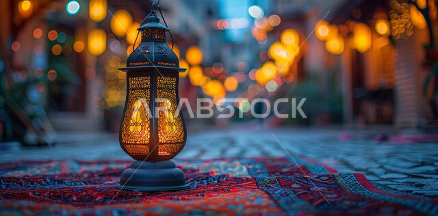 زينة و ديكورات و أنوار الاحتفالات بالمناسبات و الأعياد الدينية الإسلامية, فانوس معدني مزخرف مضيء, البهجة بقدوم رمضان المبارك, أضواء و مصابيح عربية تقليدية, الأجواء الروحانية في الأيام الفضيلة, الاستعداد لاستقبال الشهر الفضيل
