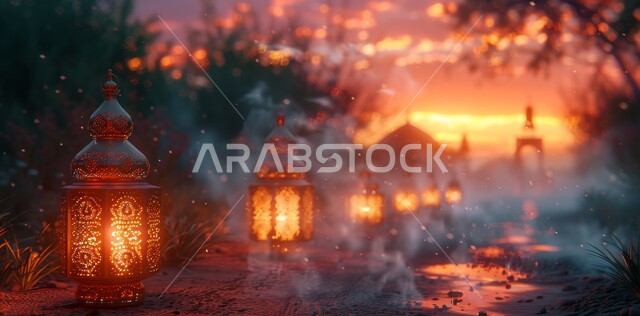 الاستعداد لاستقبال الشهر الفضيل ,ديكورات وزينة و أنوار الاحتفالات بالمناسبات و الأعياد الدينية الإسلامية, فانوس معدني مزخرف مضيء, البهجة بقدوم رمضان المبارك, أضواء و مصابيح عربية تقليدية, الأجواء الروحانية في الأيام الفضيلة