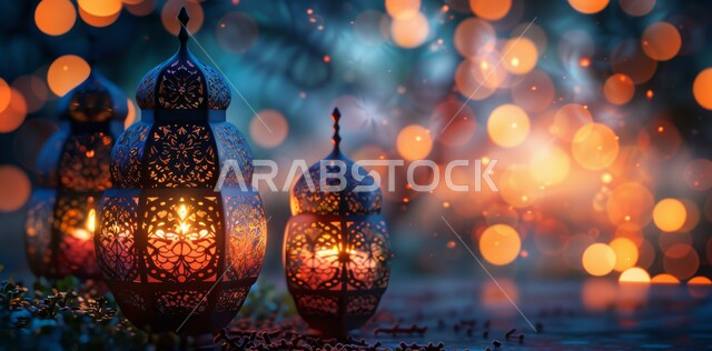 الاستعداد لاستقبال الشهر الفضيل ,ديكورات وزينة و أنوار الاحتفالات بالمناسبات و الأعياد الدينية الإسلامية, فانوس معدني مزخرف مضيء, البهجة بقدوم رمضان المبارك, أضواء و مصابيح عربية تقليدية, الأجواء الروحانية في الأيام الفضيلة