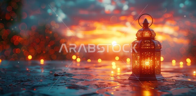 ديكورات وزينة و أنوار الاحتفالات بالمناسبات و الأعياد الدينية الإسلامية, فانوس معدني مزخرف مضيء, البهجة بقدوم رمضان المبارك, أضواء و مصابيح عربية تقليدية, الأجواء الروحانية في الأيام الفضيلة, الاستعداد لاستقبال الشهر الفضيل