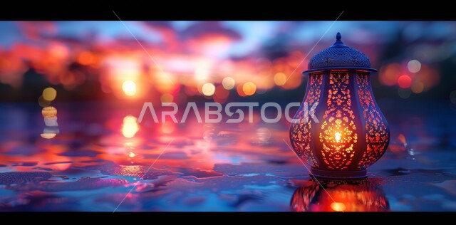 ديكورات وزينة و أنوار الاحتفالات بالمناسبات و الأعياد الدينية الإسلامية, فانوس معدني مزخرف مضيء, البهجة بقدوم رمضان المبارك, أضواء و مصابيح عربية تقليدية, الأجواء الروحانية في الأيام الفضيلة, الاستعداد لاستقبال الشهر الفضيل